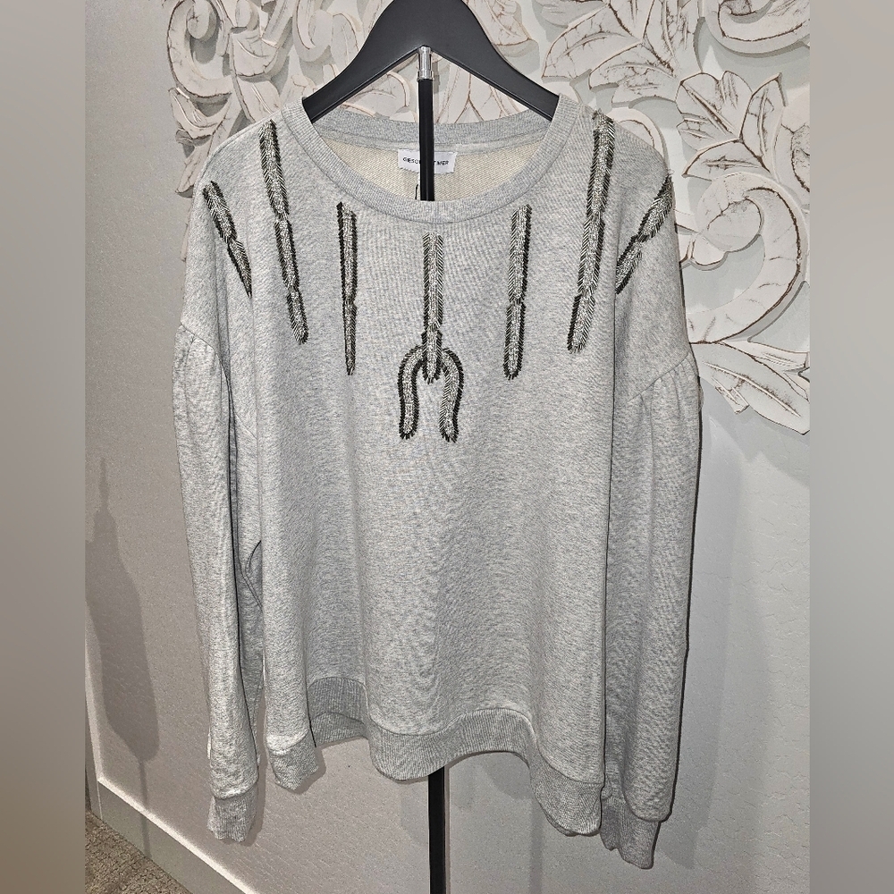 NWT Gibson*Latimer Light Gray Embellished Sweatshirt